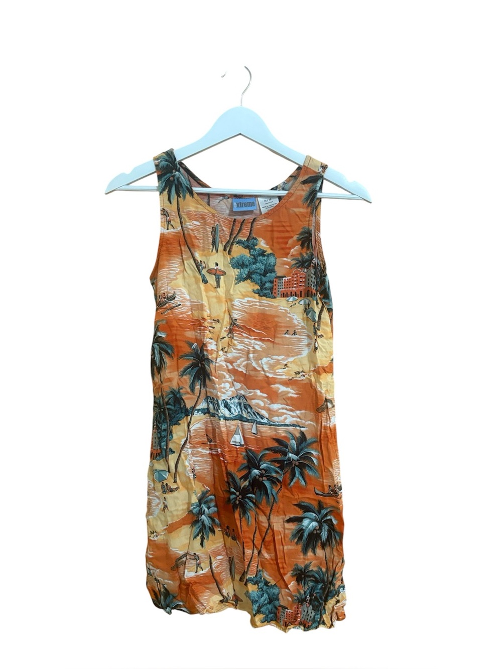 Vintage 90s Size Large 14/16 Orange Tropical Beach Dress